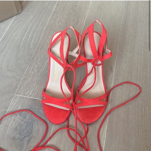Stuart Weitzman Red Lace Up Heels - Picture 2 of 4